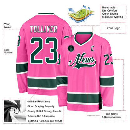 Usa Hockey Jersey, Custom Pink Green White Hockey Jersey, Team Hockey Jerseys
