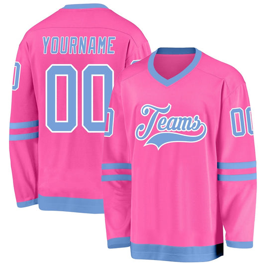 Usa Hockey Jersey, Custom Pink Light Blue White Hockey Jersey, Team Hockey Jerseys
