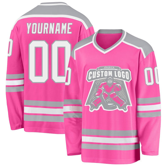 Usa Hockey Jersey, Custom Pink White Gray 1 Hockey Jersey, Team Hockey Jerseys