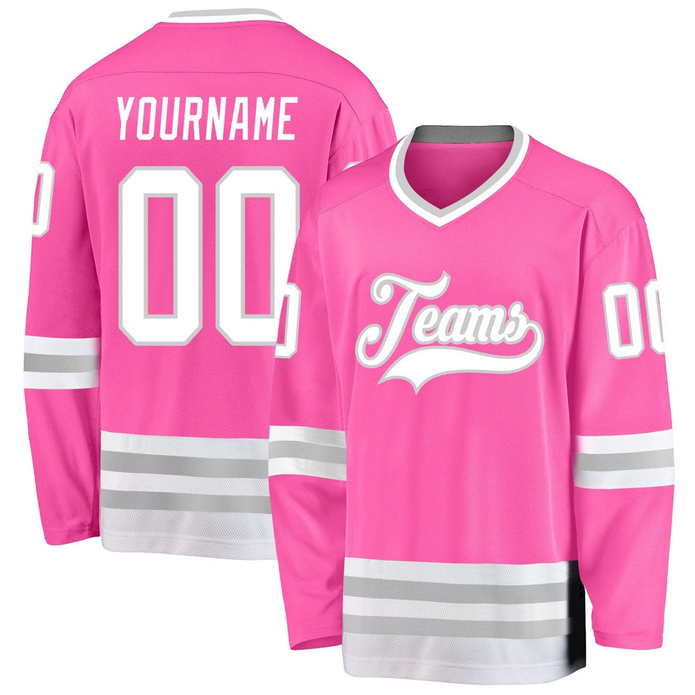 Usa Hockey Jersey, Custom Pink White Gray Hockey Jersey, Team Hockey Jerseys