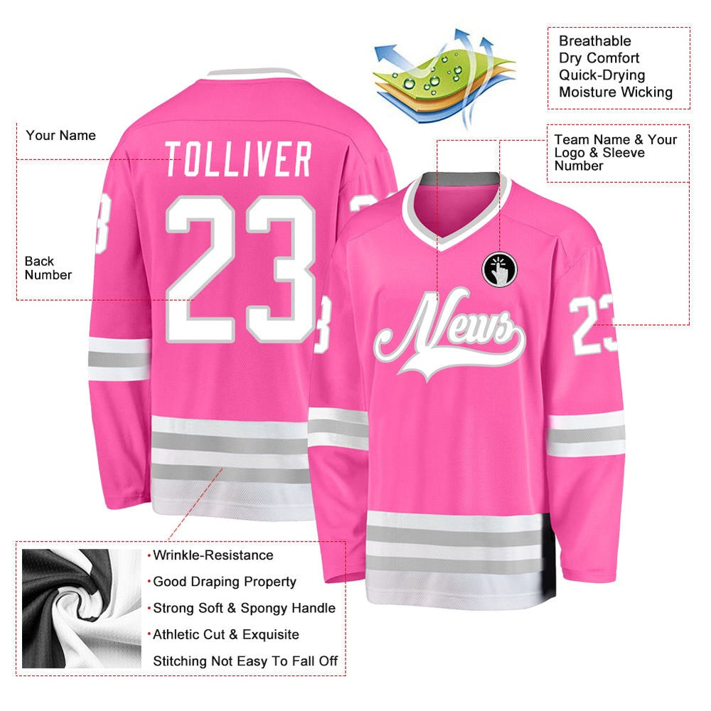 Usa Hockey Jersey, Custom Pink White Gray Hockey Jersey, Team Hockey Jerseys