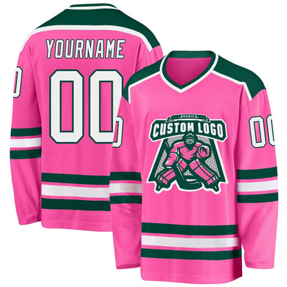 Usa Hockey Jersey, Custom Pink White Green Hockey Jersey, Team Hockey Jerseys