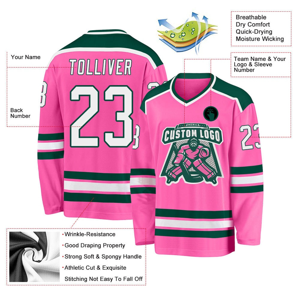Usa Hockey Jersey, Custom Pink White Green Hockey Jersey, Team Hockey Jerseys