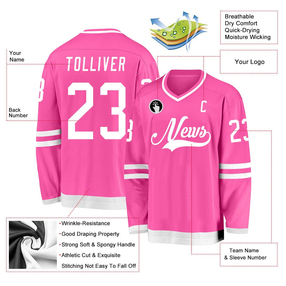 Usa Hockey Jersey, Custom Pink White Hockey Jersey, Team Hockey Jerseys