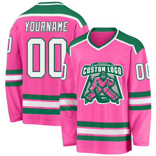 Usa Hockey Jersey, Custom Pink White Kelly Green 1 Hockey Jersey, Team Hockey Jerseys