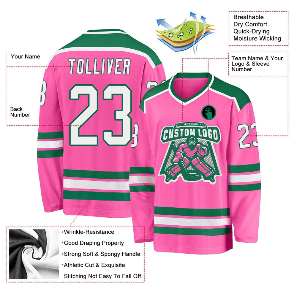 Usa Hockey Jersey, Custom Pink White Kelly Green 1 Hockey Jersey, Team Hockey Jerseys