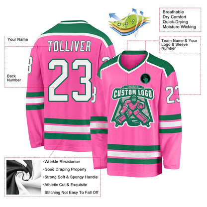 Usa Hockey Jersey, Custom Pink White Kelly Green 1 Hockey Jersey, Team Hockey Jerseys