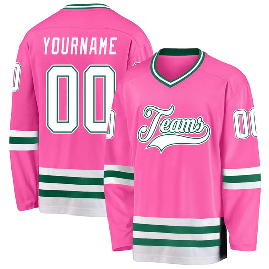 Usa Hockey Jersey, Custom Pink White Kelly Green Hockey Jersey, Team Hockey Jerseys