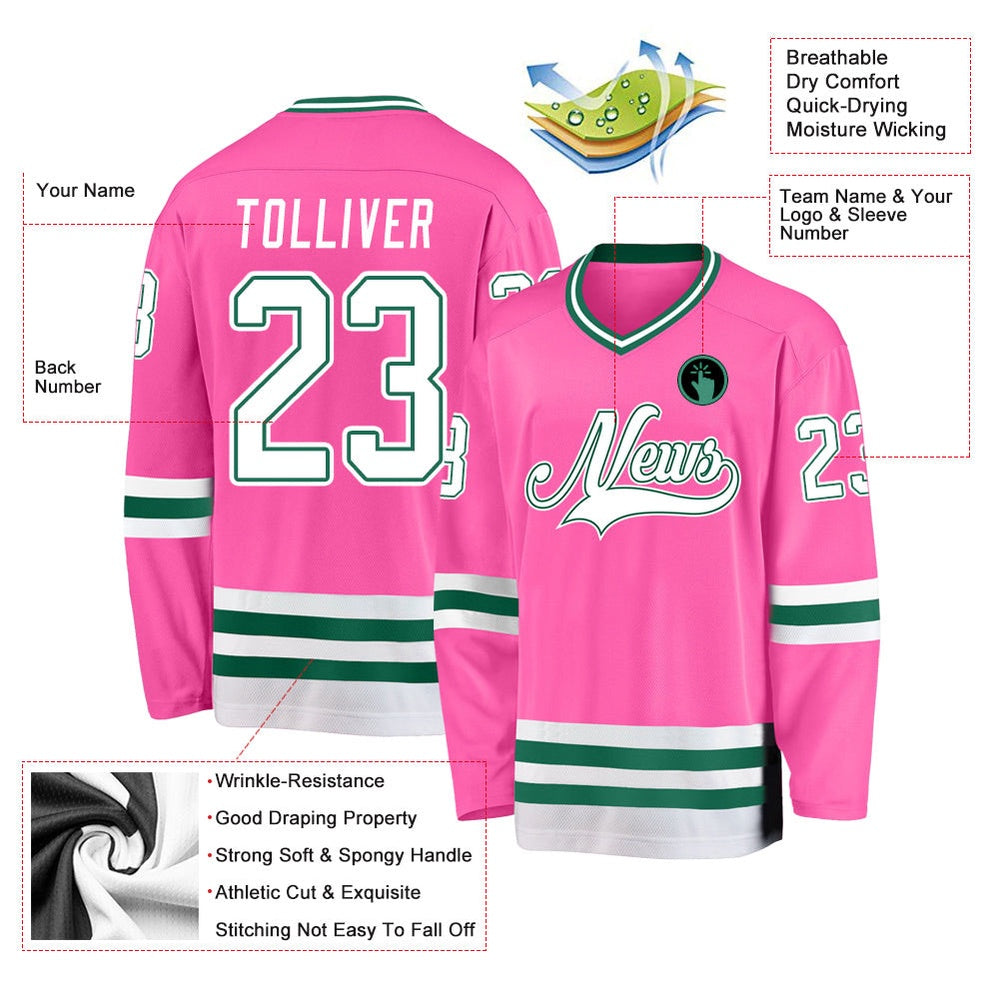 Usa Hockey Jersey, Custom Pink White Kelly Green Hockey Jersey, Team Hockey Jerseys