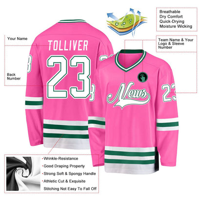 Usa Hockey Jersey, Custom Pink White Kelly Green Hockey Jersey, Team Hockey Jerseys