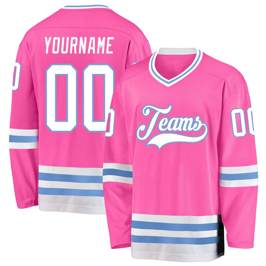 Usa Hockey Jersey, Custom Pink White Light Blue 1 Hockey Jersey, Team Hockey Jerseys