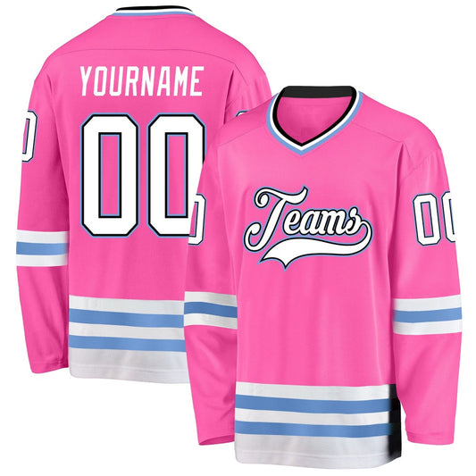 Usa Hockey Jersey, Custom Pink White Light Blue 2 Hockey Jersey, Team Hockey Jerseys