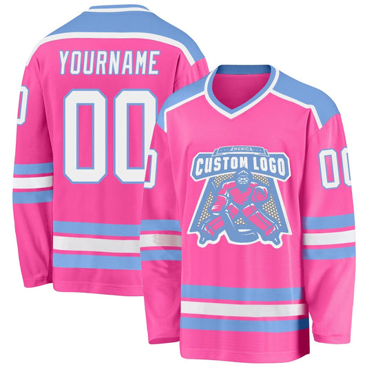 Usa Hockey Jersey, Custom Pink White Light Blue Hockey Jersey, Team Hockey Jerseys
