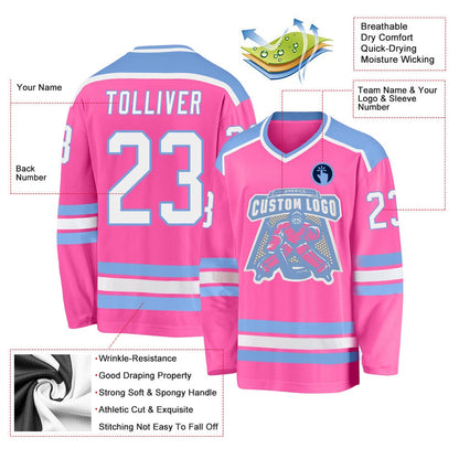 Usa Hockey Jersey, Custom Pink White Light Blue Hockey Jersey, Team Hockey Jerseys