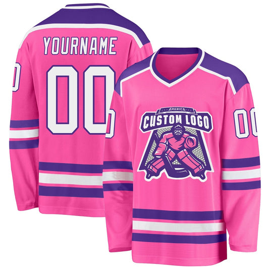 Usa Hockey Jersey, Custom Pink White Purple 1 Hockey Jersey, Team Hockey Jerseys