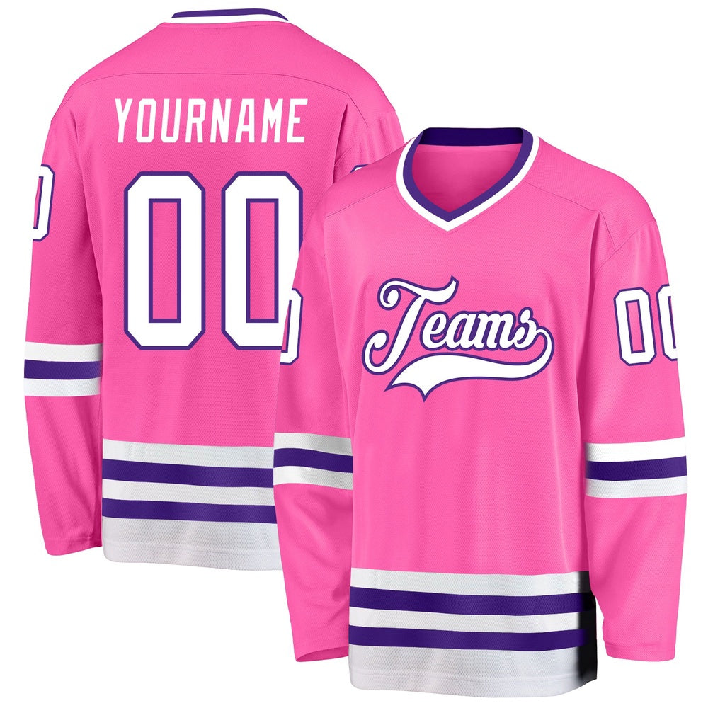 Usa Hockey Jersey, Custom Pink White Purple Hockey Jersey, Team Hockey Jerseys