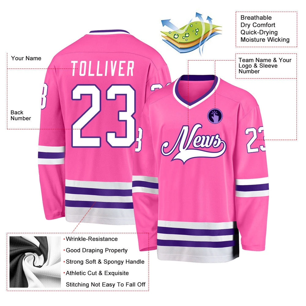 Usa Hockey Jersey, Custom Pink White Purple Hockey Jersey, Team Hockey Jerseys