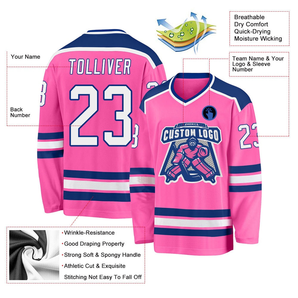 Usa Hockey Jersey, Custom Pink White Royal 1 Hockey Jersey, Team Hockey Jerseys