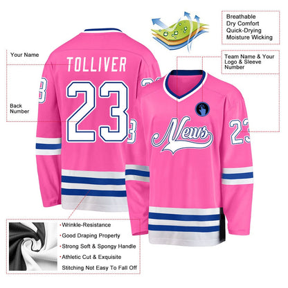 Usa Hockey Jersey, Custom Pink White Royal Hockey Jersey, Team Hockey Jerseys