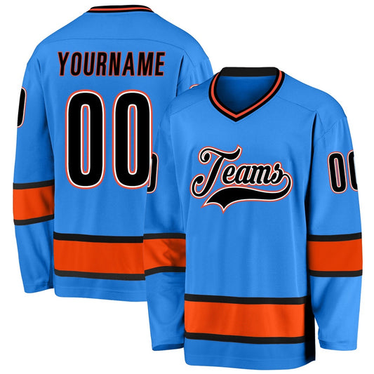 Usa Hockey Jersey, Custom Powder Blue Black Orange 1 Hockey Jersey, Team Hockey Jerseys