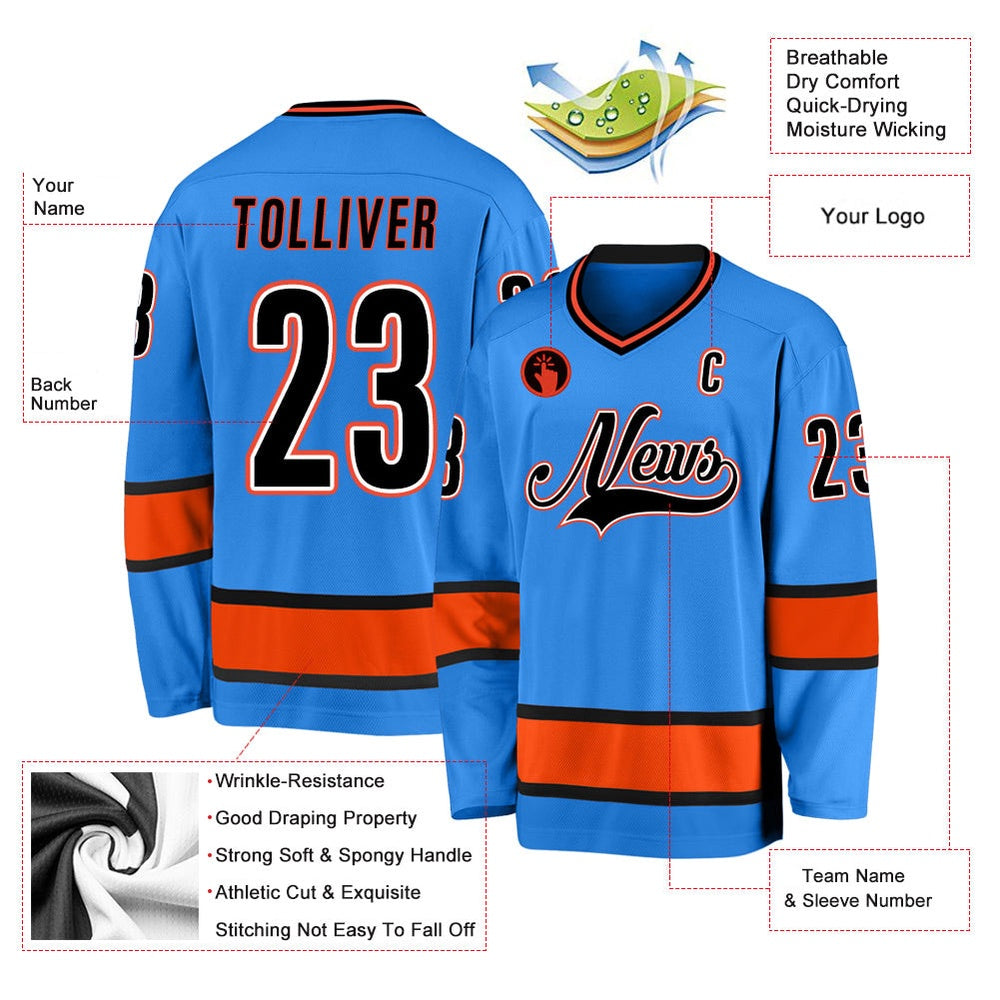 Usa Hockey Jersey, Custom Powder Blue Black Orange 1 Hockey Jersey, Team Hockey Jerseys