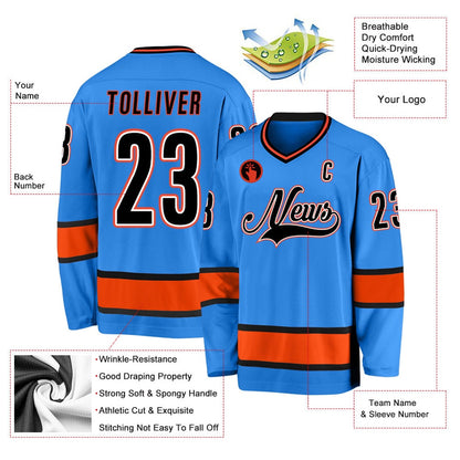 Usa Hockey Jersey, Custom Powder Blue Black Orange 1 Hockey Jersey, Team Hockey Jerseys