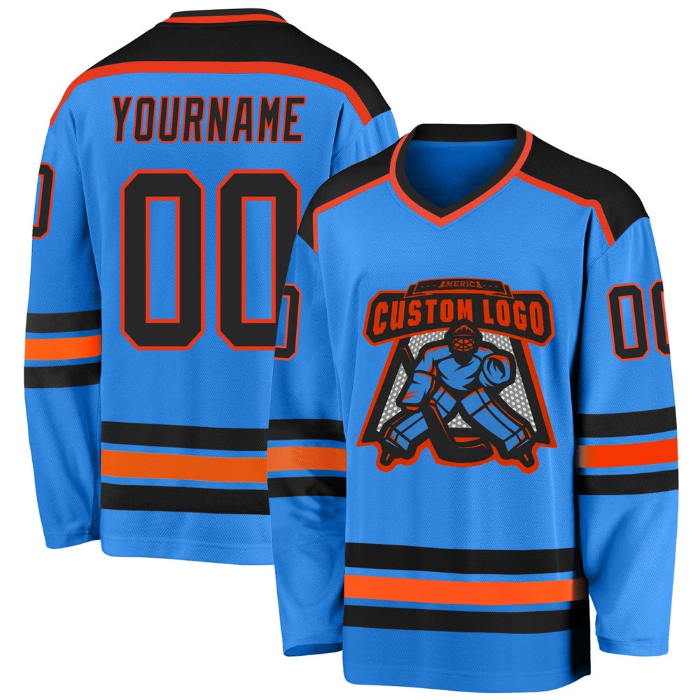 Usa Hockey Jersey, Custom Powder Blue Black Orange 2 Hockey Jersey, Team Hockey Jerseys