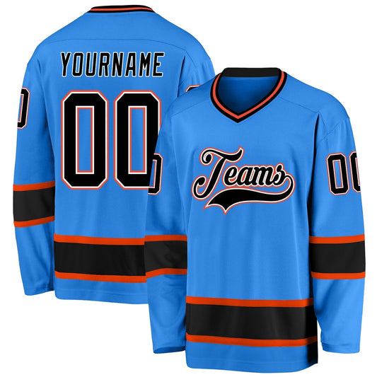 Usa Hockey Jersey, Custom Powder Blue Black Orange Hockey Jersey, Team Hockey Jerseys