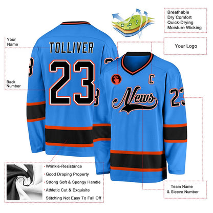 Usa Hockey Jersey, Custom Powder Blue Black Orange Hockey Jersey, Team Hockey Jerseys