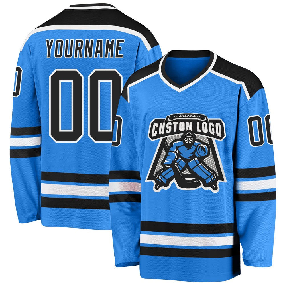 Usa Hockey Jersey, Custom Powder Blue Black White Hockey Jersey, Team Hockey Jerseys