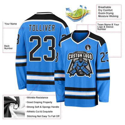 Usa Hockey Jersey, Custom Powder Blue Black White Hockey Jersey, Team Hockey Jerseys