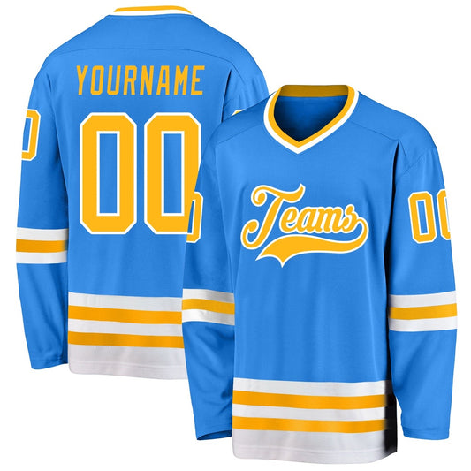 Usa Hockey Jersey, Custom Powder Blue Gold White 1 Hockey Jersey, Team Hockey Jerseys