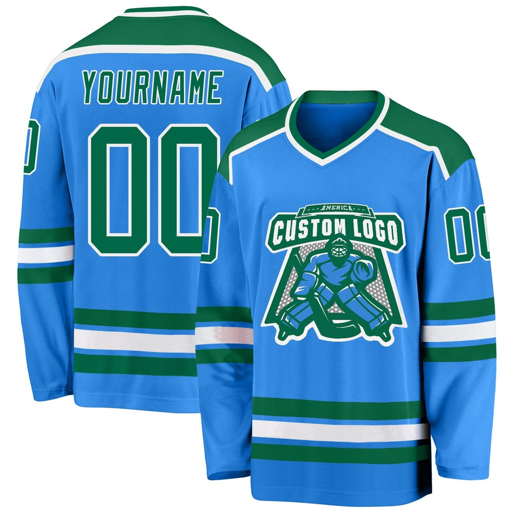 Usa Hockey Jersey, Custom Powder Blue Kelly Green White 1 Hockey Jersey, Team Hockey Jerseys