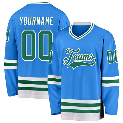 Usa Hockey Jersey, Custom Powder Blue Kelly Green White Hockey Jersey, Team Hockey Jerseys