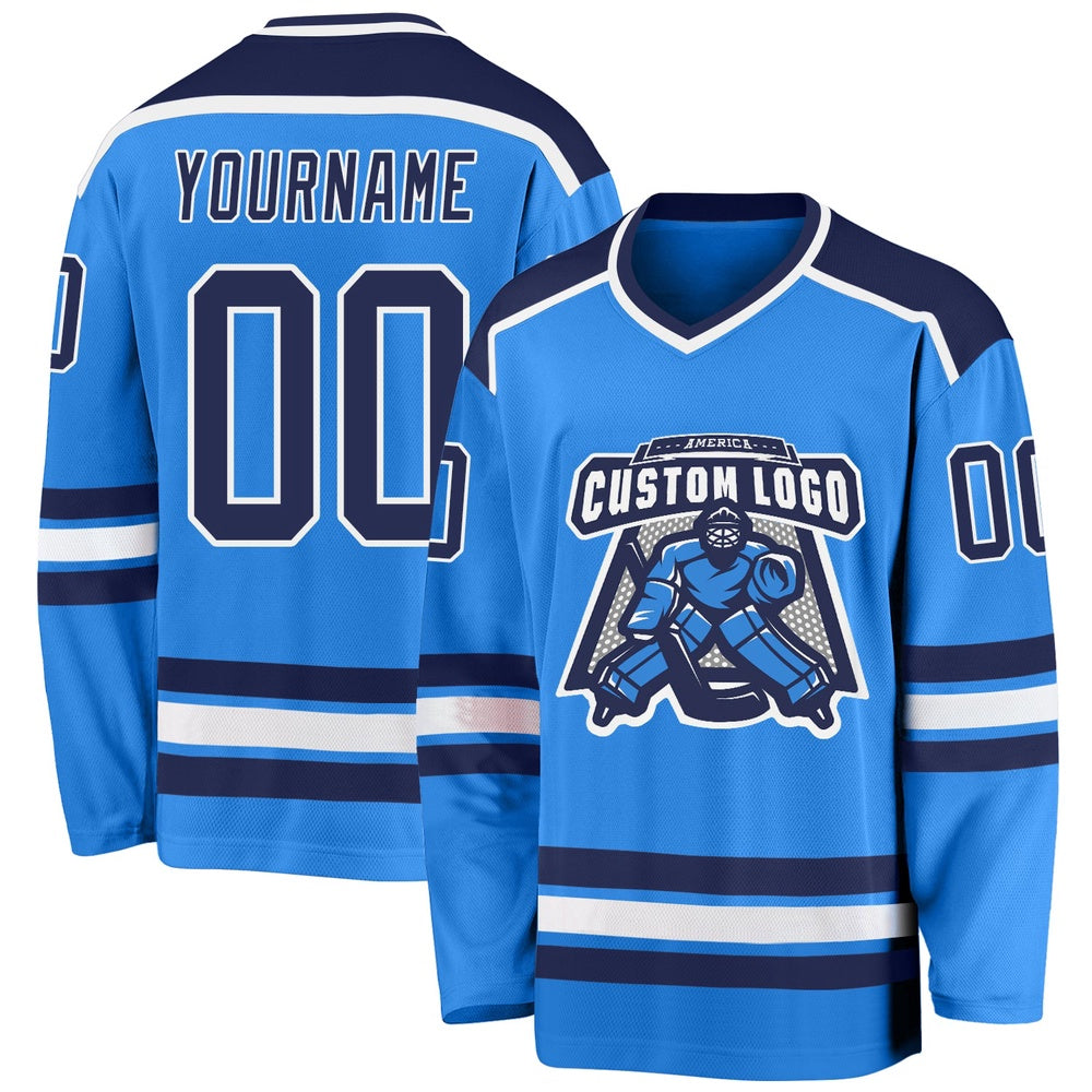 Usa Hockey Jersey, Custom Powder Blue Navy White Hockey Jersey, Team Hockey Jerseys