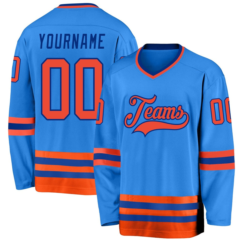 Usa Hockey Jersey, Custom Powder Blue Orange Royal Hockey Jersey, Team Hockey Jerseys