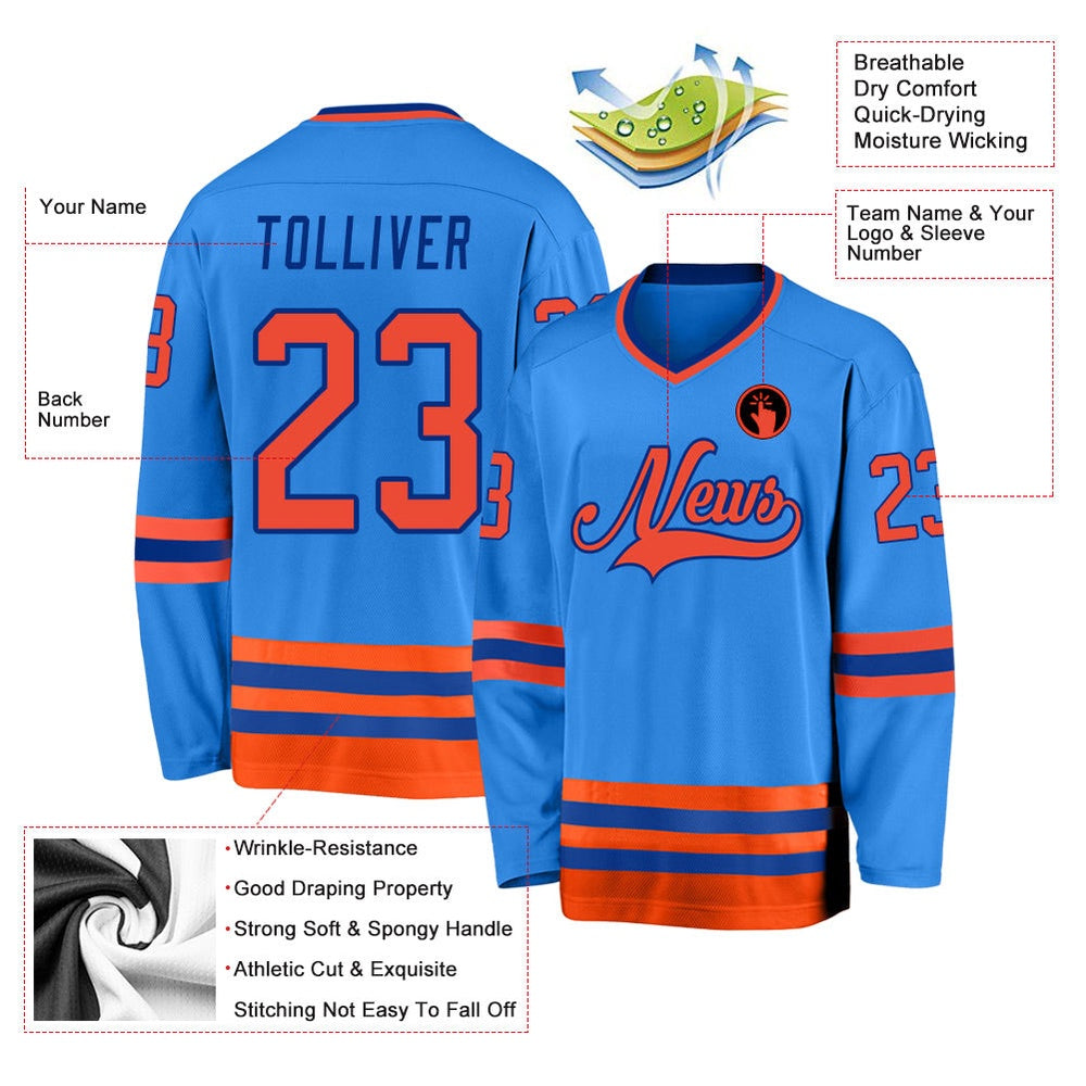 Usa Hockey Jersey, Custom Powder Blue Orange Royal Hockey Jersey, Team Hockey Jerseys