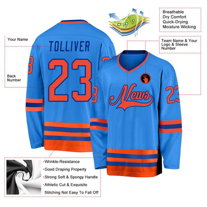 Usa Hockey Jersey, Custom Powder Blue Orange Royal Hockey Jersey, Team Hockey Jerseys