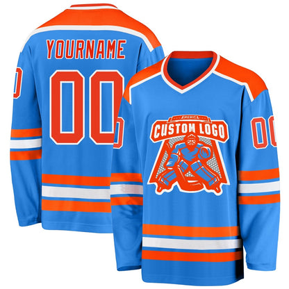 Usa Hockey Jersey, Custom Powder Blue Orange White Hockey Jersey, Team Hockey Jerseys
