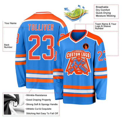 Usa Hockey Jersey, Custom Powder Blue Orange White Hockey Jersey, Team Hockey Jerseys