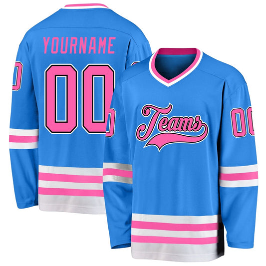 Usa Hockey Jersey, Custom Powder Blue Pink Black Hockey Jersey, Team Hockey Jerseys