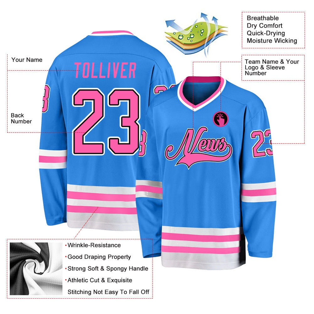 Usa Hockey Jersey, Custom Powder Blue Pink Black Hockey Jersey, Team Hockey Jerseys