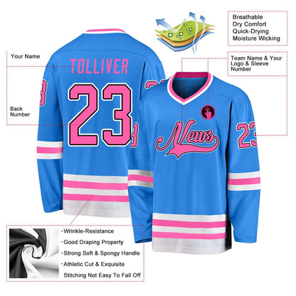 Usa Hockey Jersey, Custom Powder Blue Pink Black Hockey Jersey, Team Hockey Jerseys