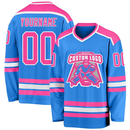 Usa Hockey Jersey, Custom Powder Blue Pink White Hockey Jersey, Team Hockey Jerseys