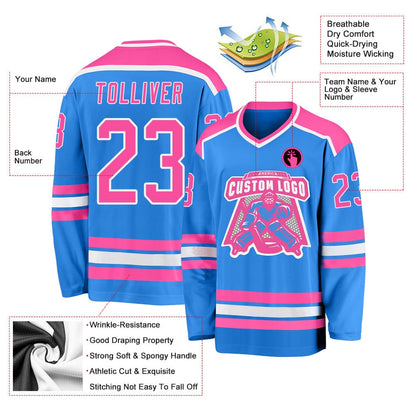 Usa Hockey Jersey, Custom Powder Blue Pink White Hockey Jersey, Team Hockey Jerseys