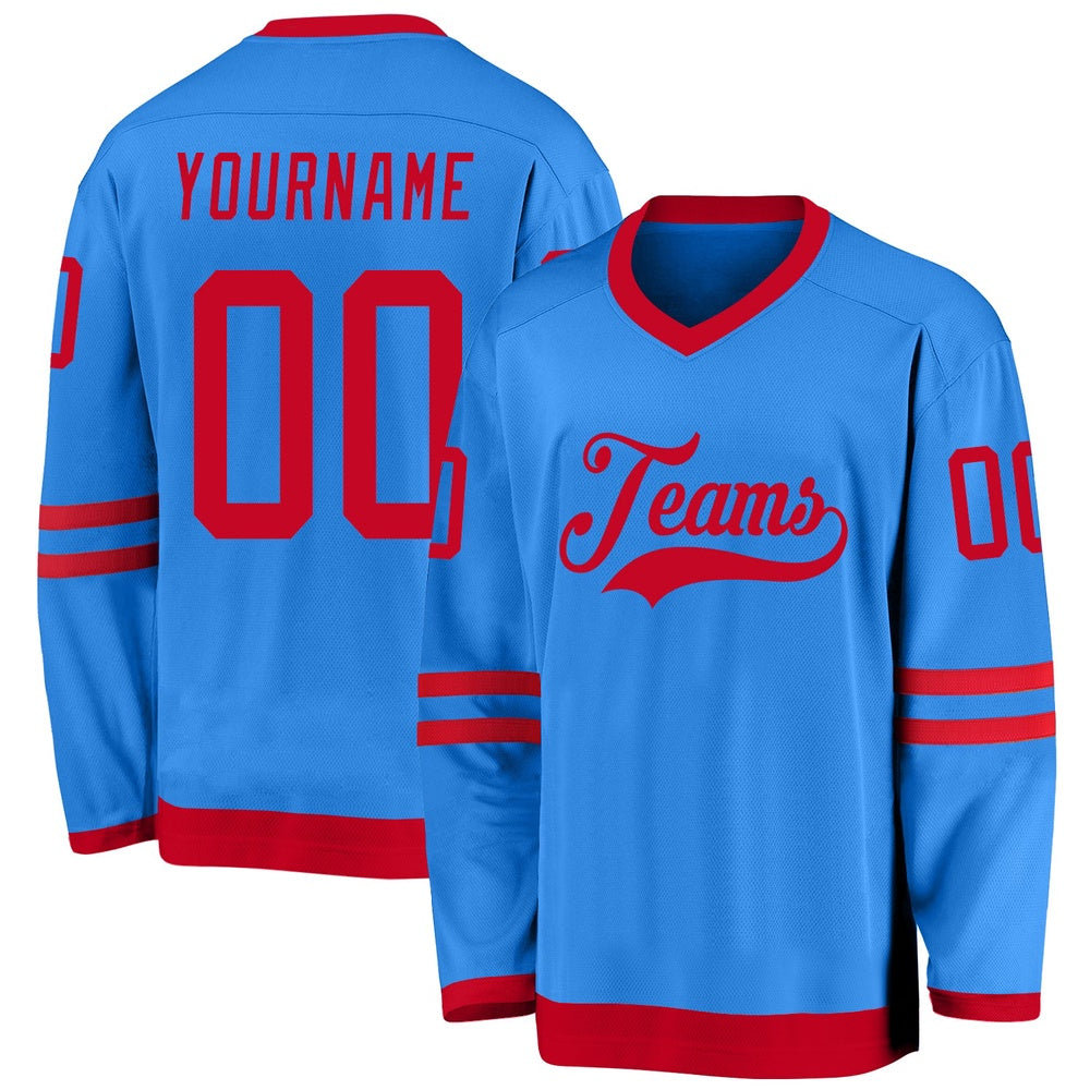 Usa Hockey Jersey, Custom Powder Blue Red Hockey Jersey, Team Hockey Jerseys