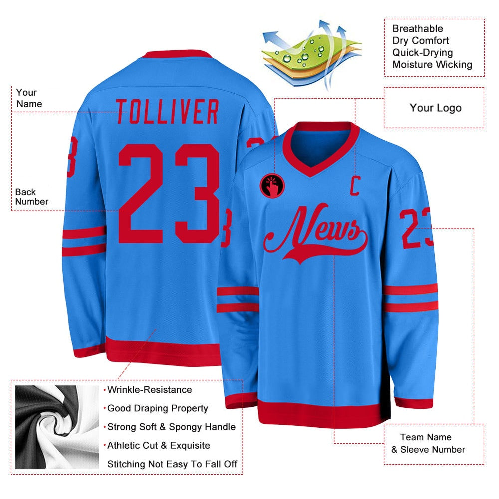 Usa Hockey Jersey, Custom Powder Blue Red Hockey Jersey, Team Hockey Jerseys