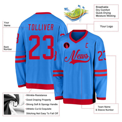 Usa Hockey Jersey, Custom Powder Blue Red Hockey Jersey, Team Hockey Jerseys
