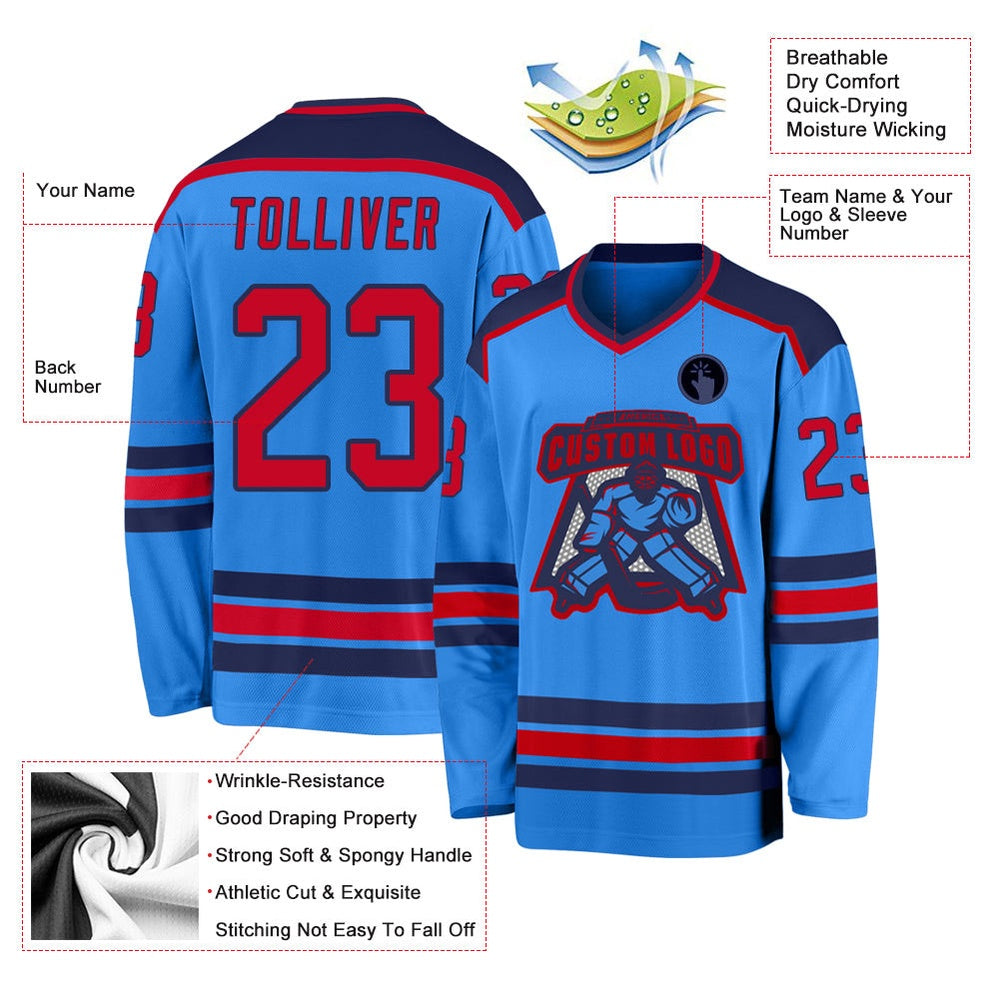 Usa Hockey Jersey, Custom Powder Blue Red Navy 1 Hockey Jersey, Team Hockey Jerseys
