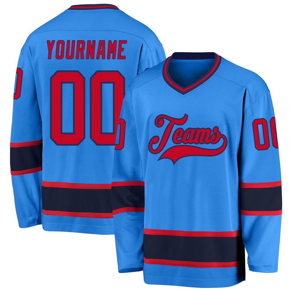 Usa Hockey Jersey, Custom Powder Blue Red Navy Hockey Jersey, Team Hockey Jerseys